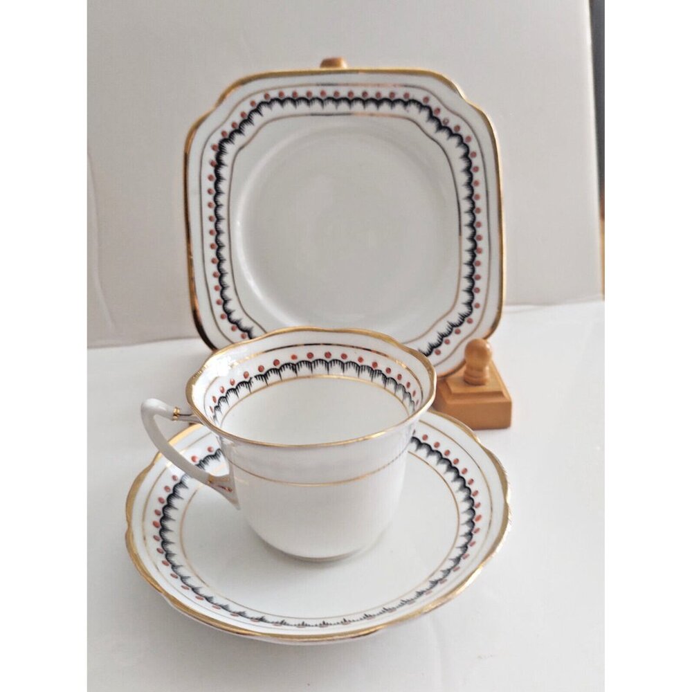 Antique  Art Deco Hand Painted Tea Cup and Saucer with Bread Plate  England